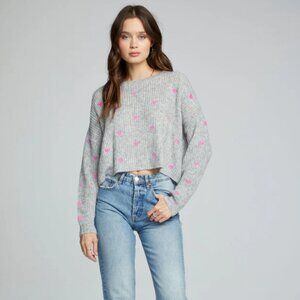 Saltwater Luxe Sz XL Charmed Crewneck Sweater Grey Embroidered Alpaca Blend